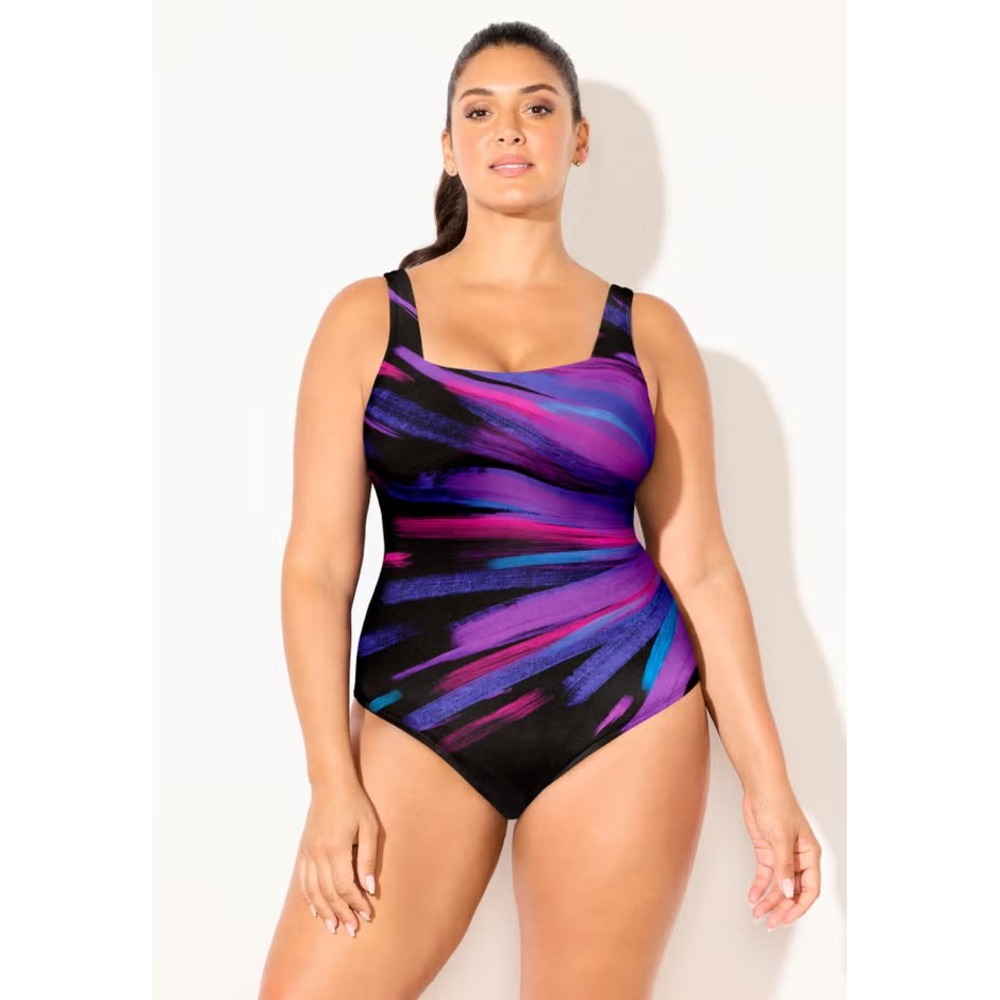 Swimsuits For All One Piece Swimsuit 18 Purple Starburst Tummy Control Beach NWT